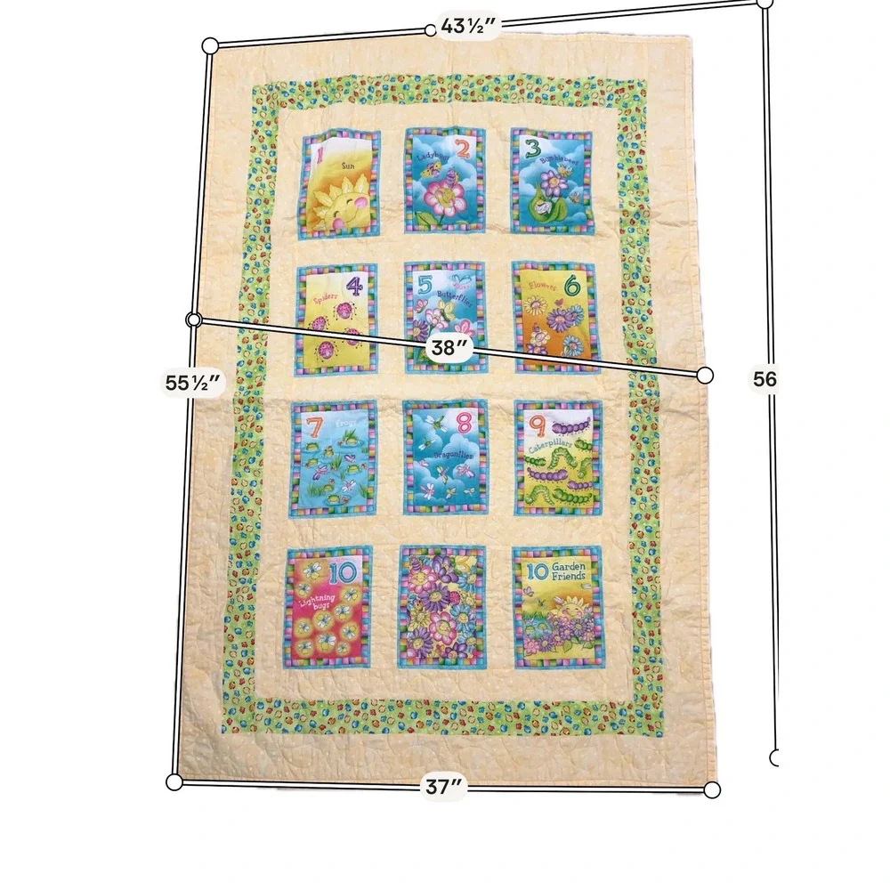Handmade Counting Garden Baby Quilt 38x55 Ladybug Butterfly Bugs Flowers